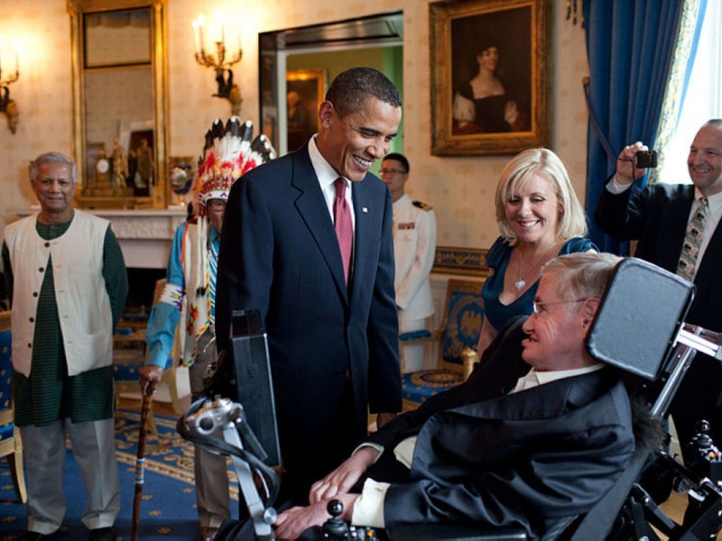 Barack Obama speaks to Stephen Hawking