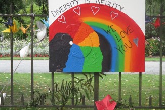 Diversity is Beauty poster at Christchurch mosque shooting memorial Thursday 21 March 2019
