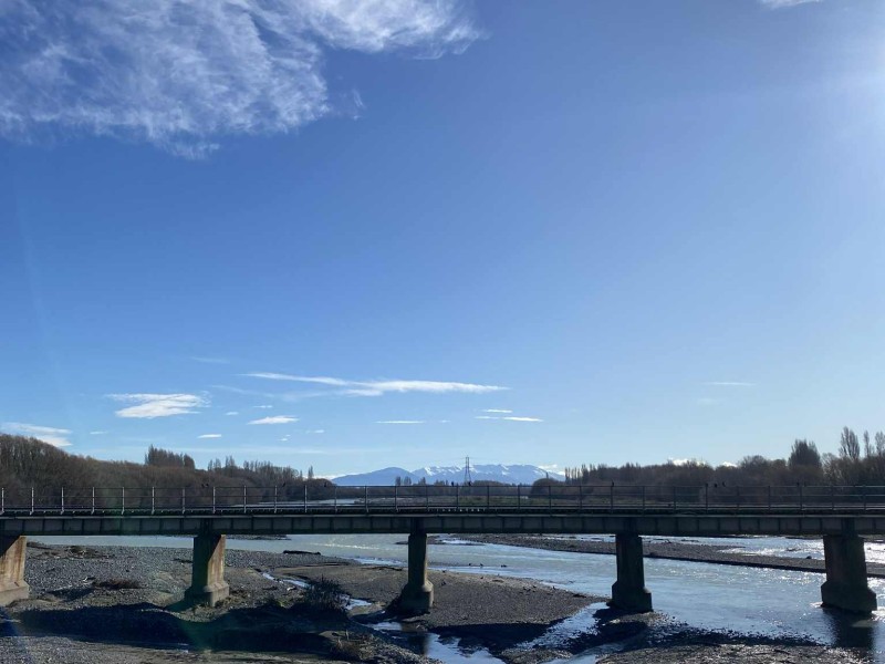 Ashburton River Bridge looking onto the mountain range