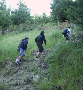 Youth volunteering to build bike tracks