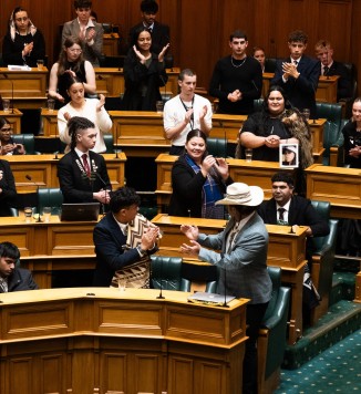 Standing ovation for Youth MP Terangitukiwaho Edwards General Debate speech.