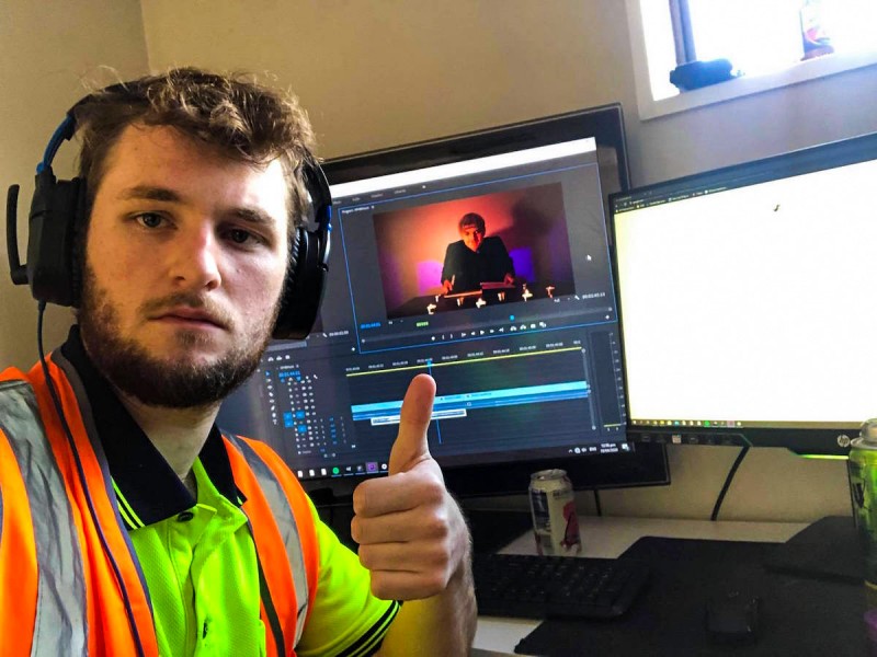 Jake editing his film