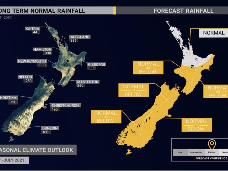 NIWA Seasonal climate outlook May - July 2021